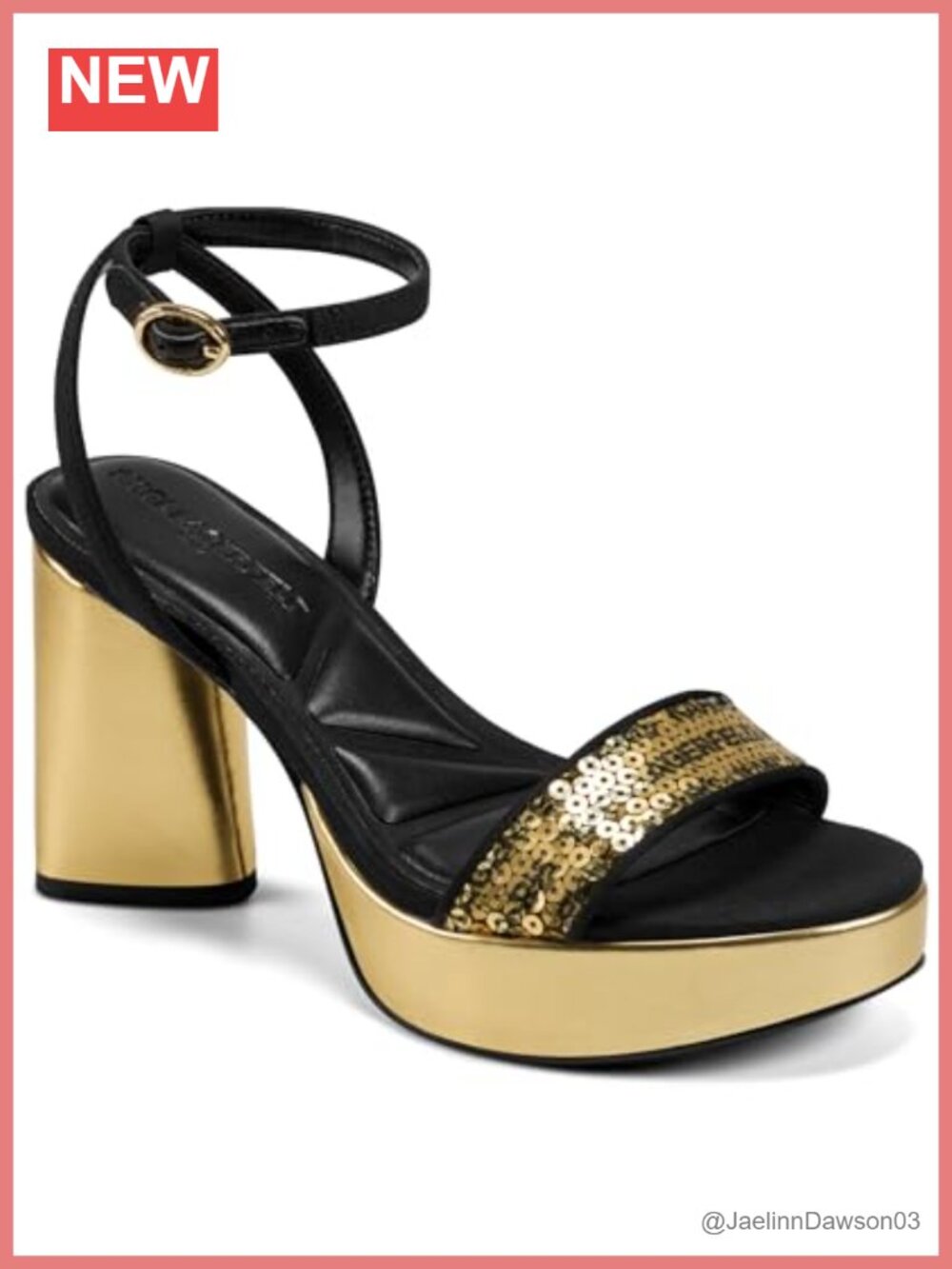 Women's Platform Heel Sandals Sequin Block Heel Ankle Strap Leather